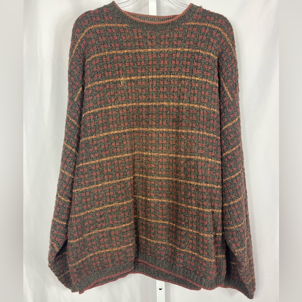 Knitted Brown Patterned Grandpa Sweater. Made in USA.